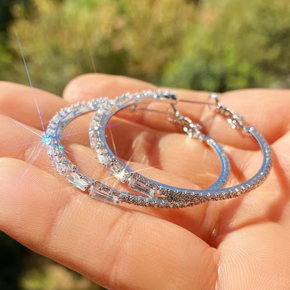 🔥925 Sterling Silver White Sapphire Hoop Earrings - Picture 10 of 15